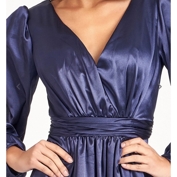 Elizabeth K by GLS long sleeve, floor length gorgeous navy blue gown - Picture 3 of 8